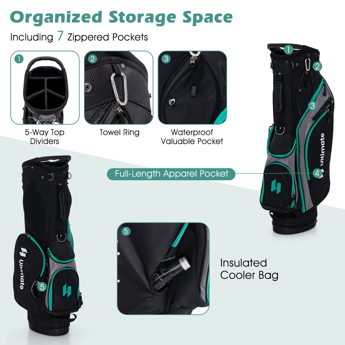 11 Pieces Complete Golf Club Package Set-Green-Golf-DECOROLALA