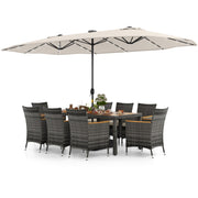 11 Pieces Patio Dining Set with 15 Feet Double-Sided Patio Umbrella Base Included-Beige-Patio Dining Sets-DECOROLALA