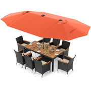 11 Pieces Patio Dining Set with LED Patio Umbrella with Base and Seat Cushions (Beige)-Orange-Patio Dining Sets-DECOROLALA