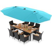 11 Pieces Patio Dining Set with LED Patio Umbrella with Base and Seat Cushions (Beige)-Turquoise-Patio Dining Sets-DECOROLALA