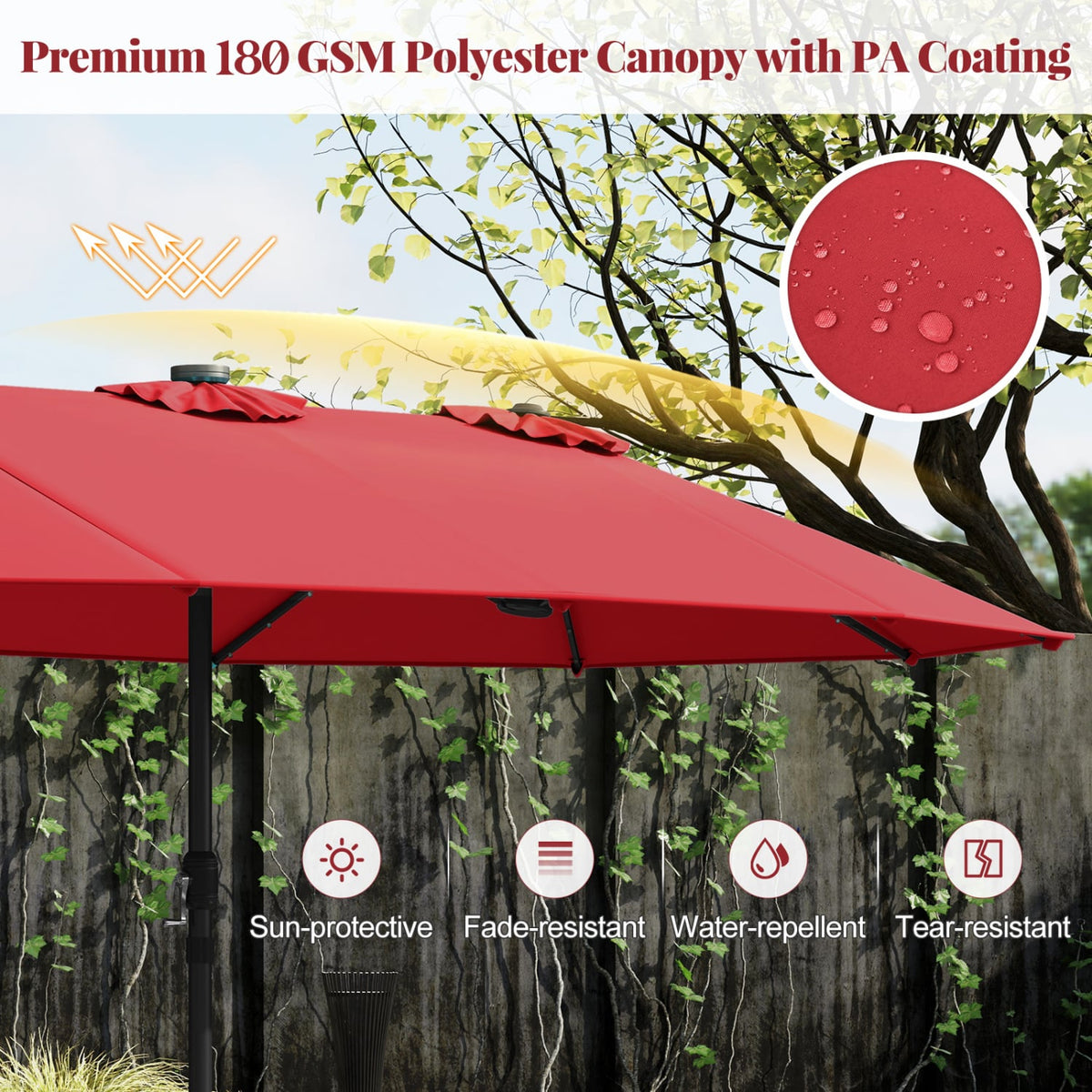 11 Pieces Patio Dining Set with LED Patio Umbrella with Base and Seat Cushions (Navy)-Wine-Patio Furniture Sets-DECOROLALA