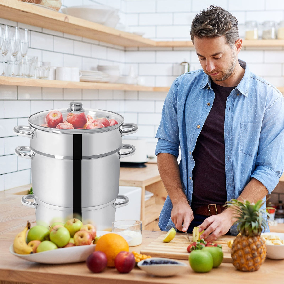 11-Quart Stainless Steel Fruit Juicer Steamer-Cookware & Bakeware-DECOROLALA