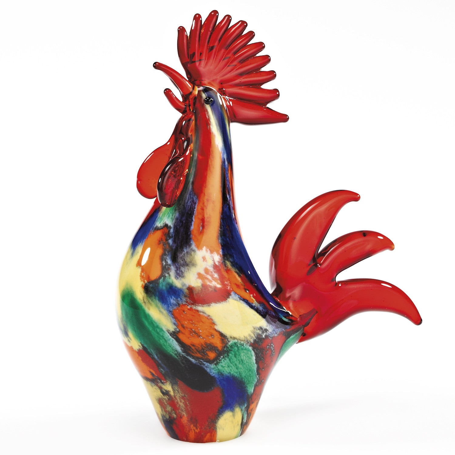 11" Red Murano Glass Rooster Figurine Tabletop Sculpture-Sculptures-DECOROLALA