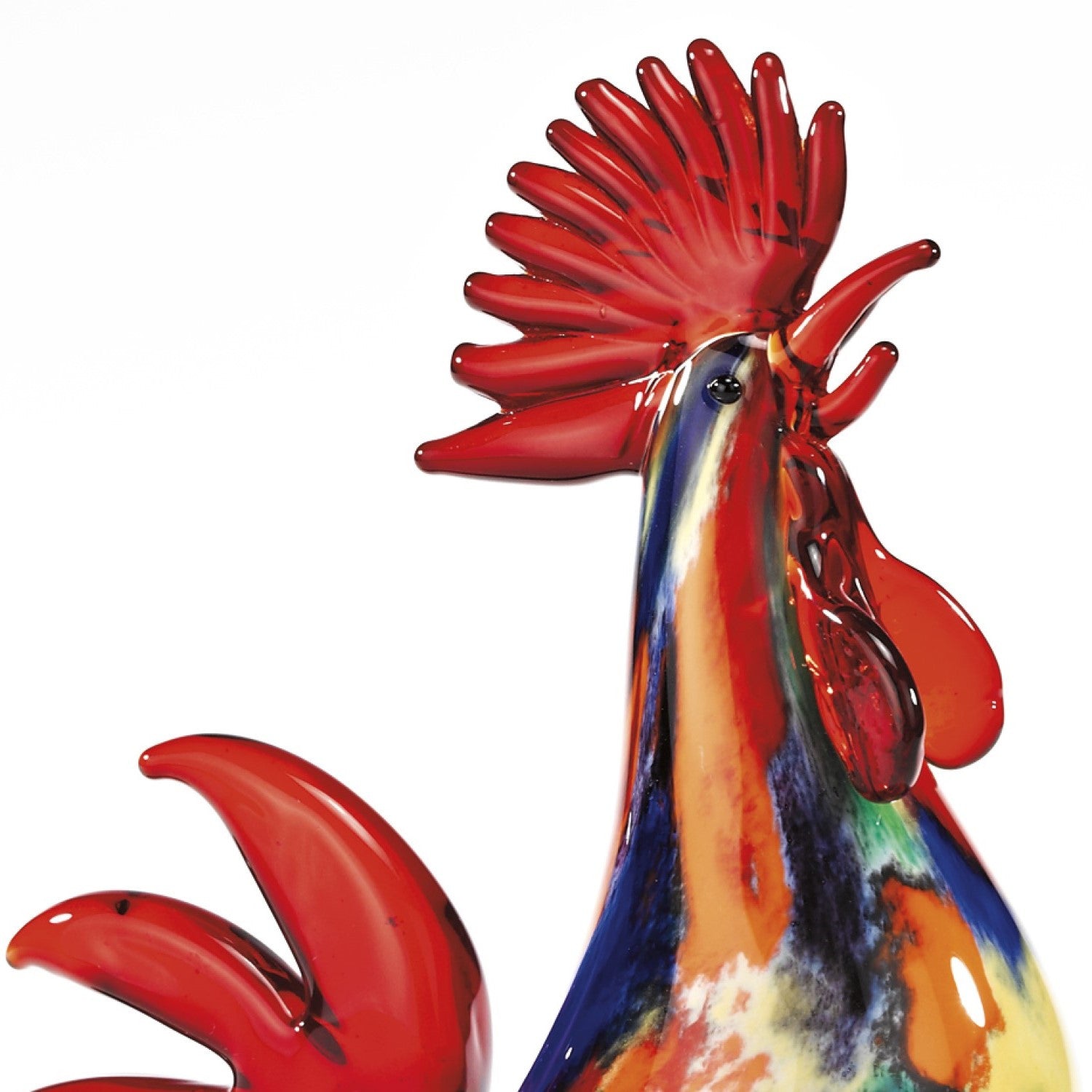 11" Red Murano Glass Rooster Figurine Tabletop Sculpture-Sculptures-DECOROLALA