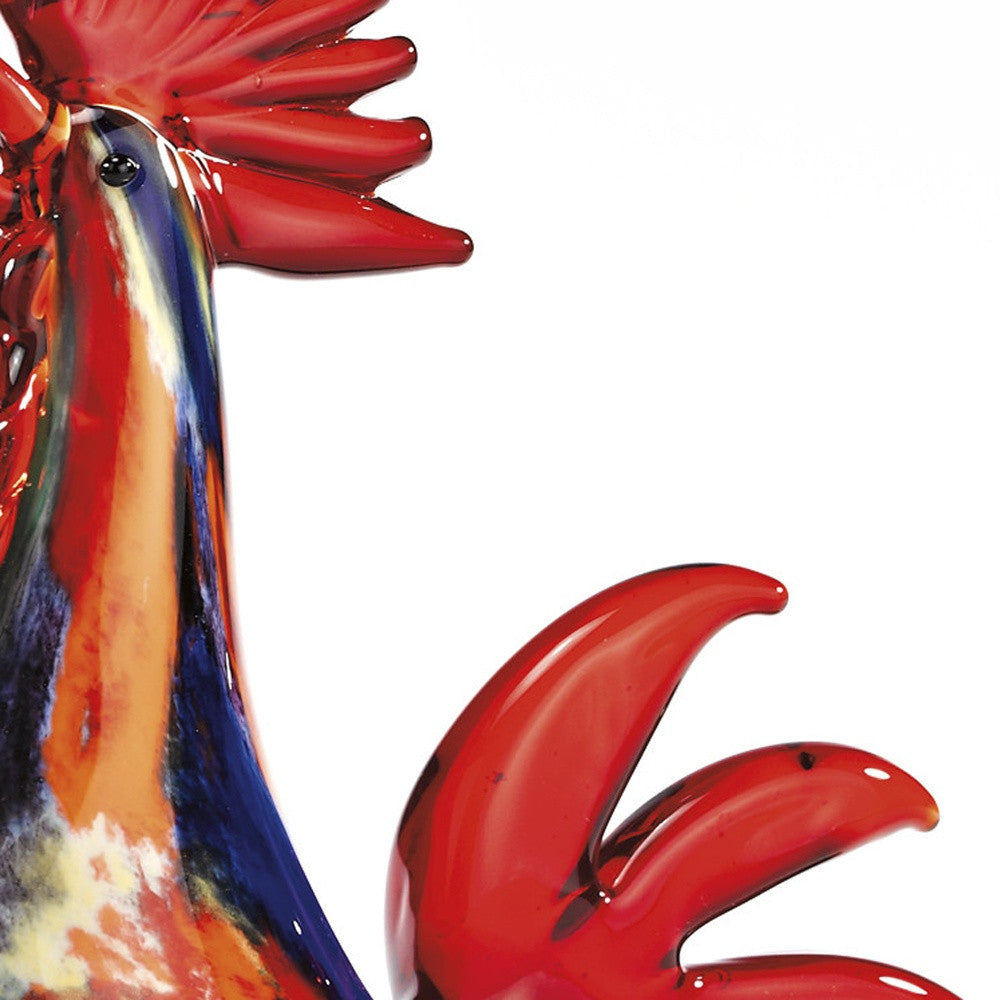 11" Red Murano Glass Rooster Figurine Tabletop Sculpture-Sculptures-DECOROLALA