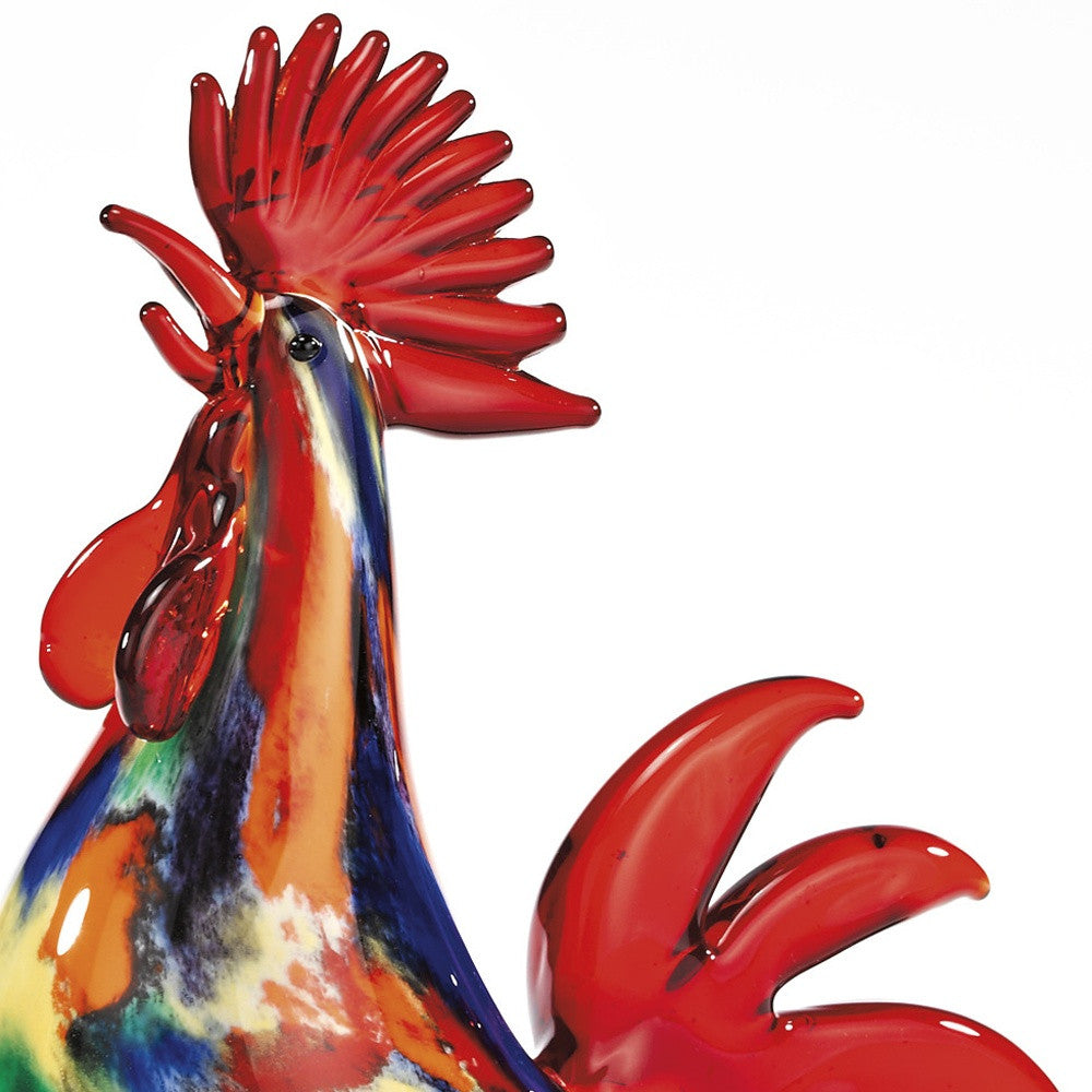 11" Red Murano Glass Rooster Figurine Tabletop Sculpture-Sculptures-DECOROLALA