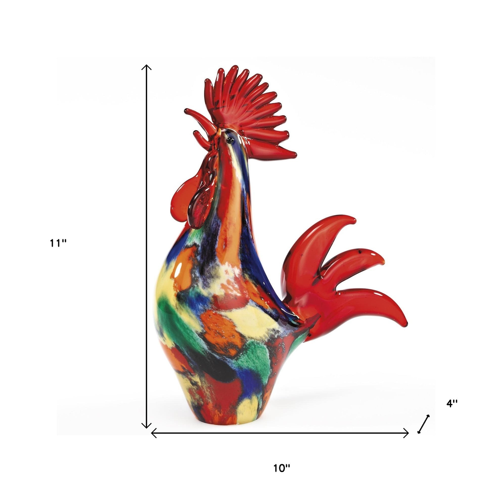 11" Red Murano Glass Rooster Figurine Tabletop Sculpture-Sculptures-DECOROLALA