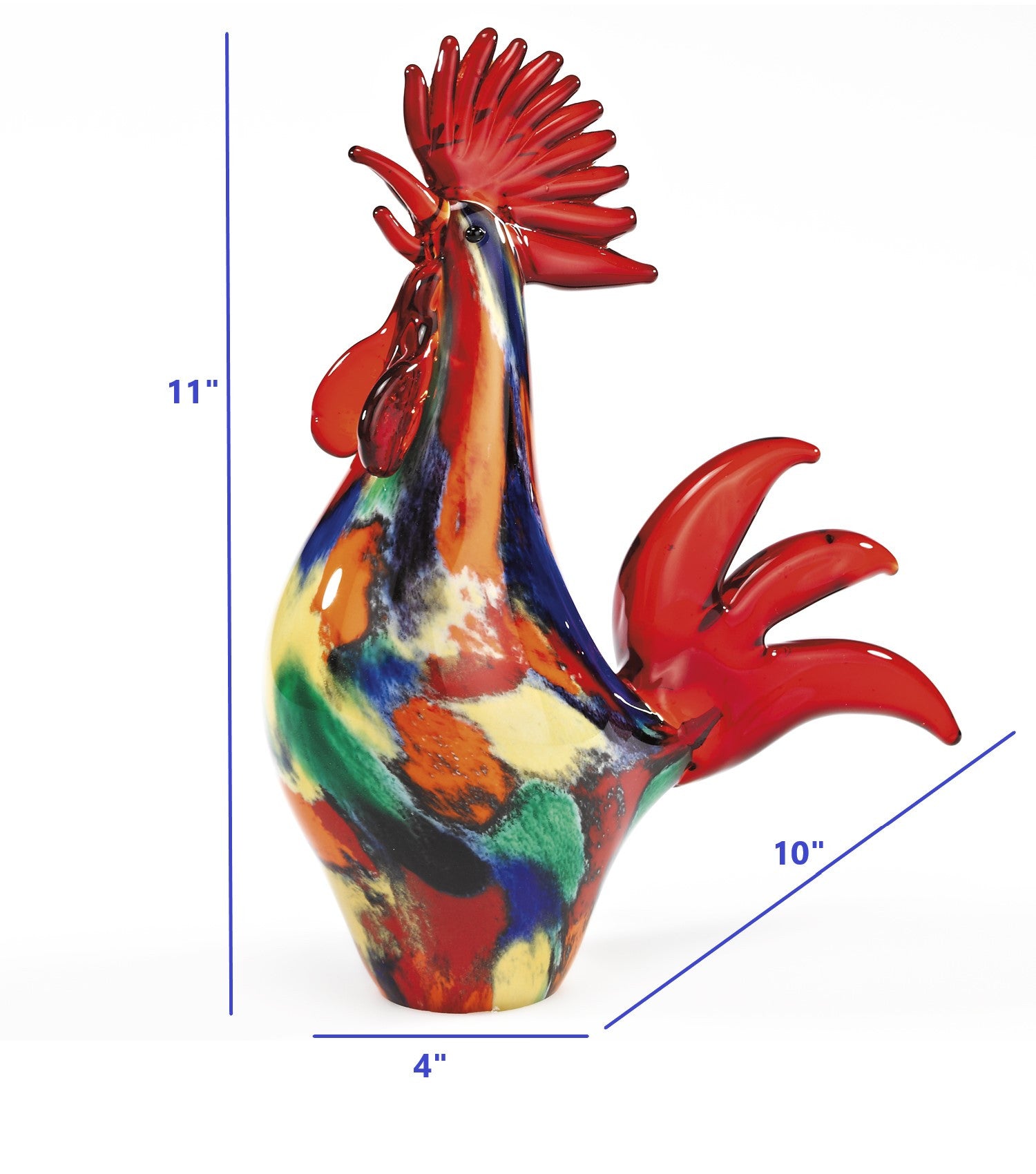 11" Red Murano Glass Rooster Figurine Tabletop Sculpture-Sculptures-DECOROLALA