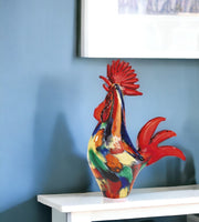 11" Red Murano Glass Rooster Figurine Tabletop Sculpture-Sculptures-DECOROLALA