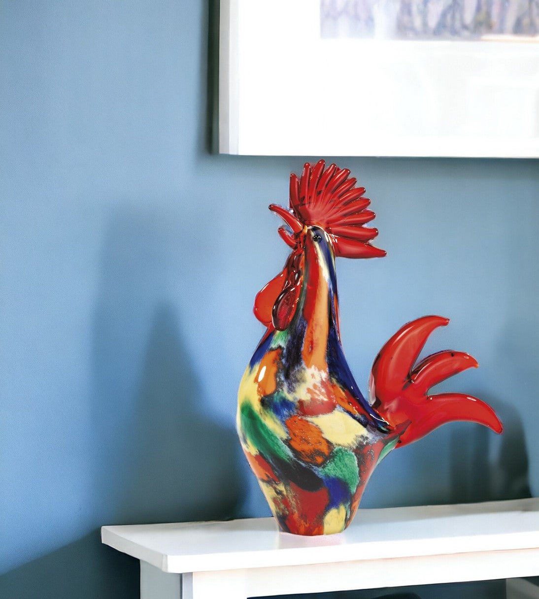 11" Red Murano Glass Rooster Figurine Tabletop Sculpture-Sculptures-DECOROLALA