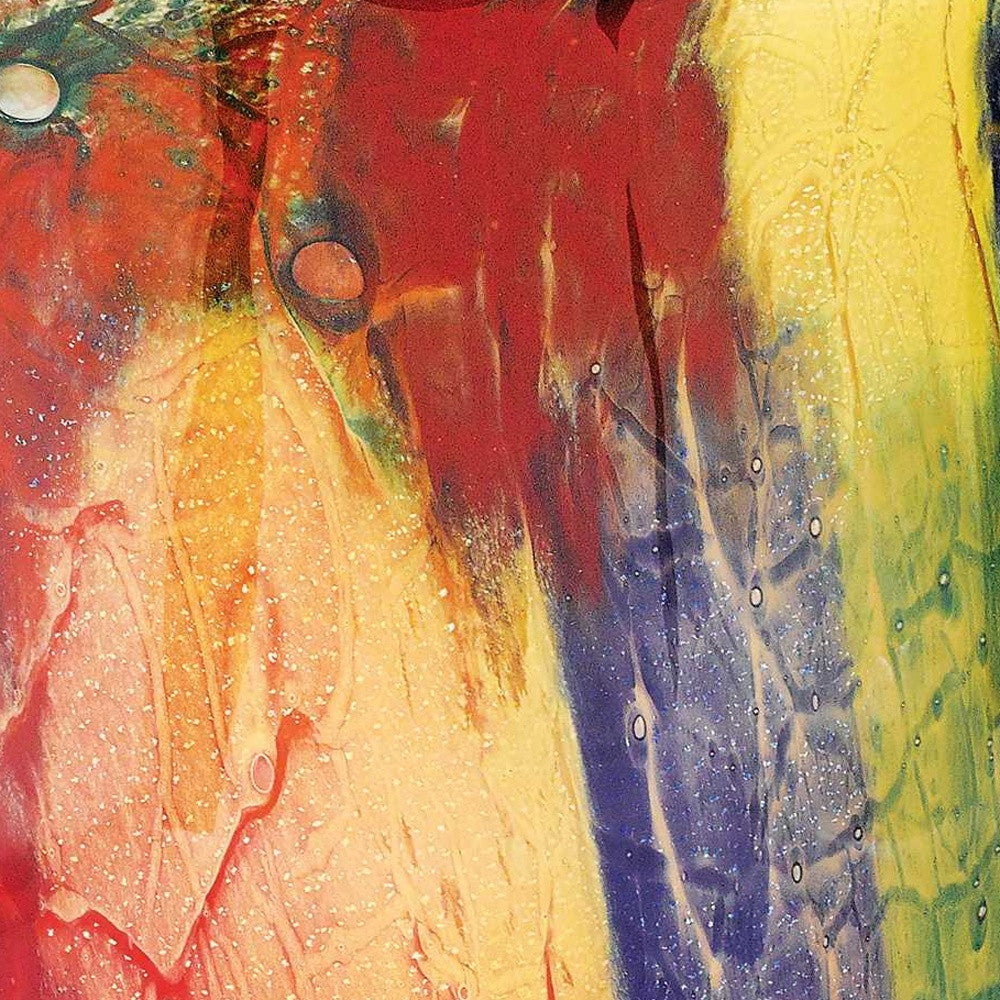 11" Red Purple And Yellow Abstract Oval Murano Glass Table Vase-Vases-DECOROLALA