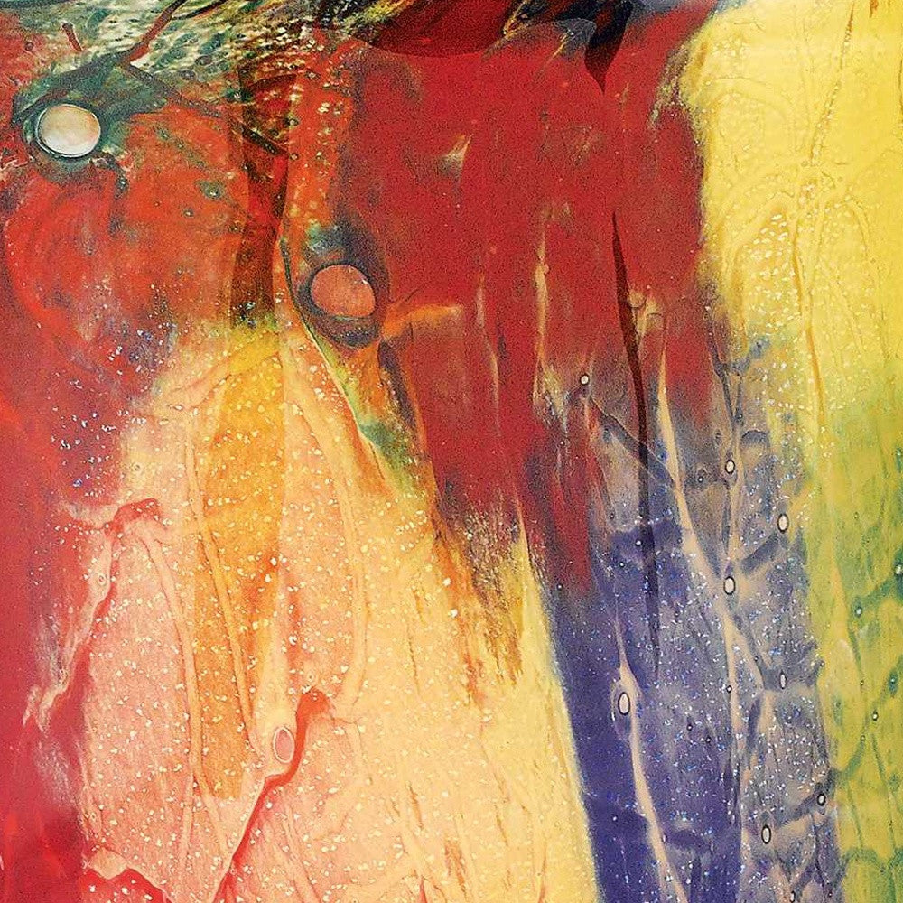 11" Red Purple And Yellow Abstract Oval Murano Glass Table Vase-Vases-DECOROLALA