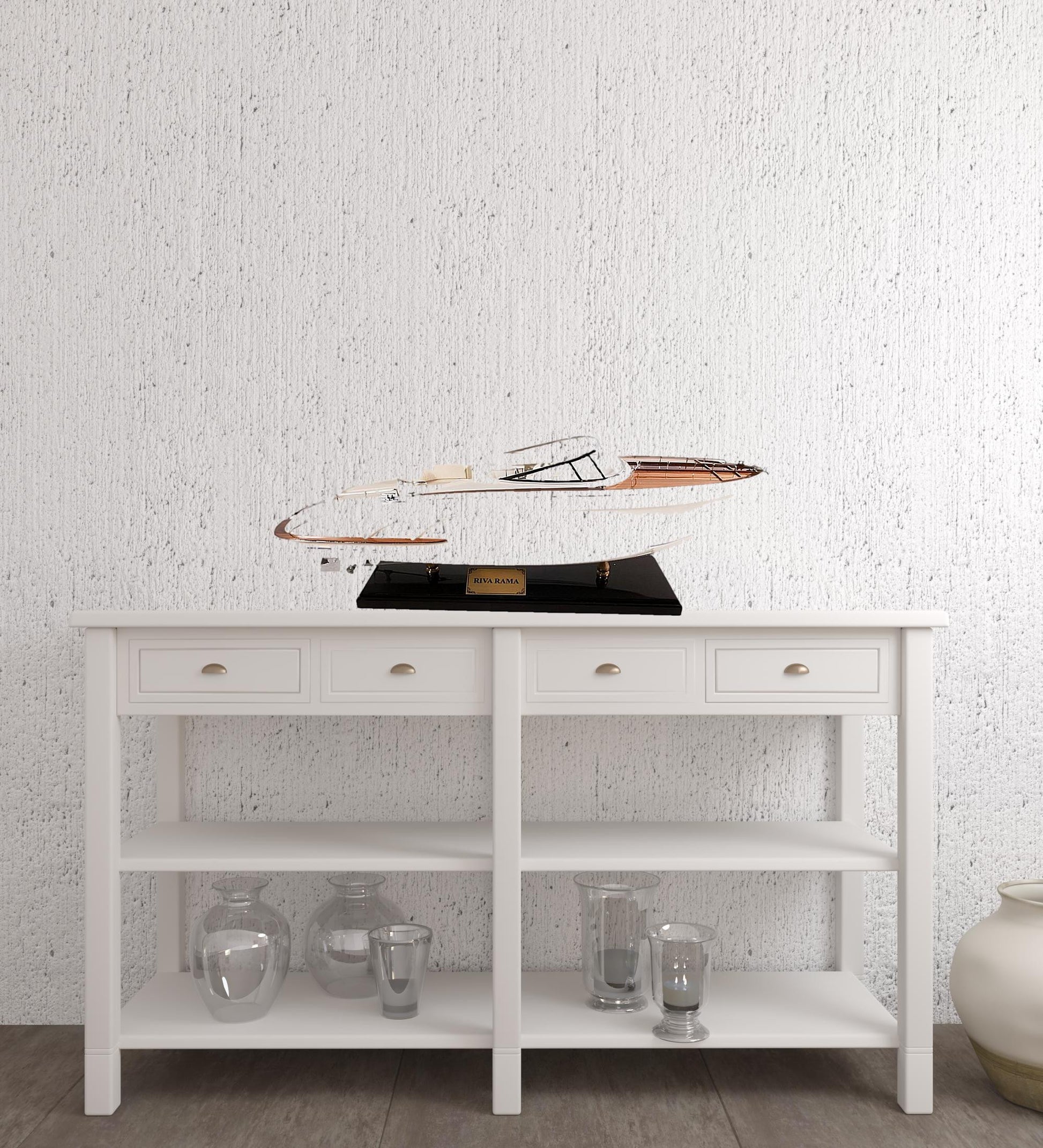 11" White Wood Yacht Model Sculpture-Sculptures-DECOROLALA