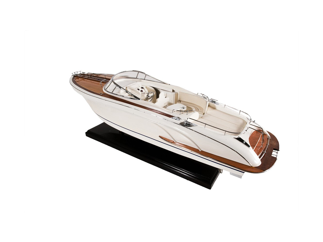 11" White Wood Yacht Model Sculpture-Sculptures-DECOROLALA