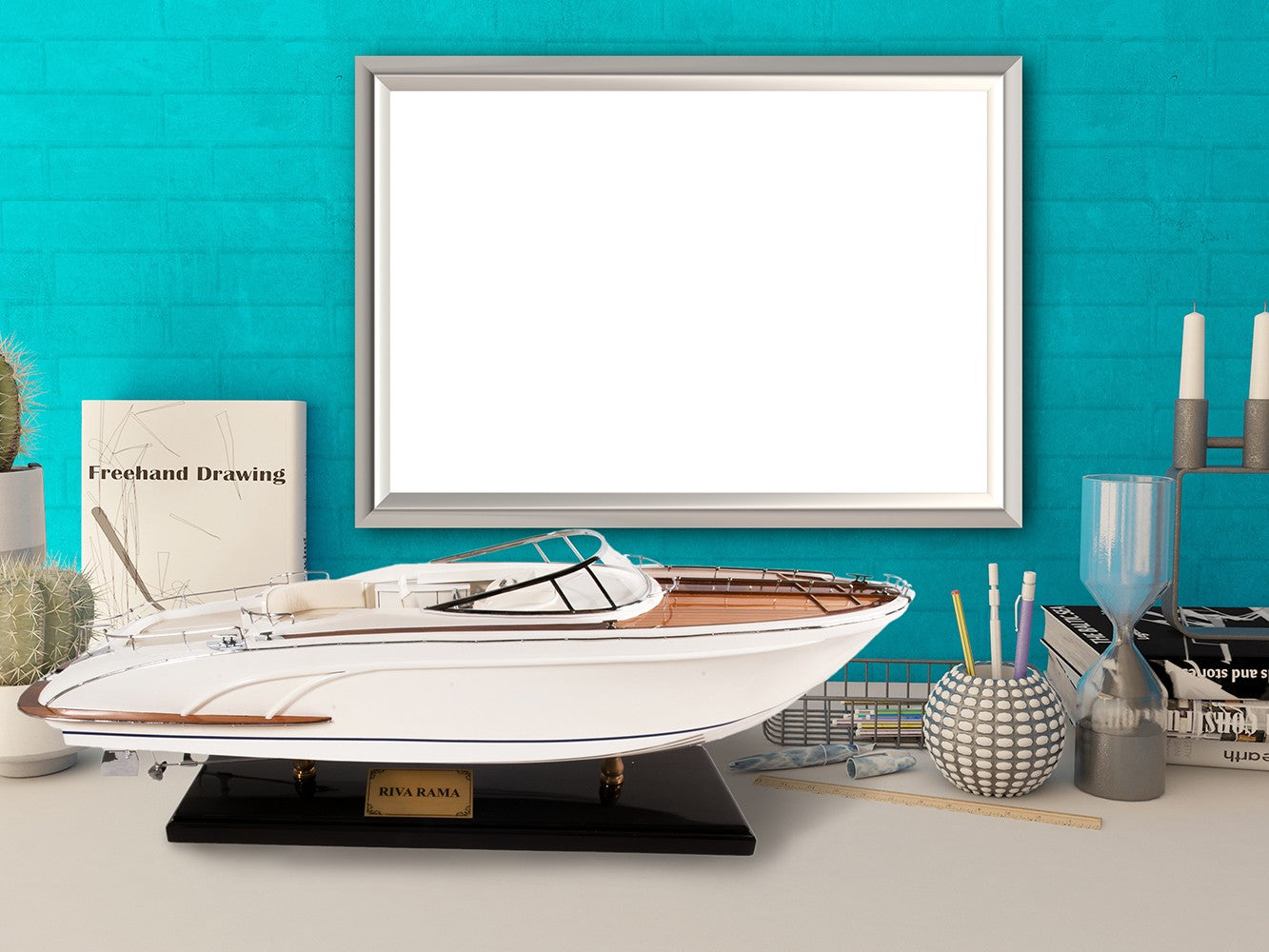 11" White Wood Yacht Model Sculpture-Sculptures-DECOROLALA