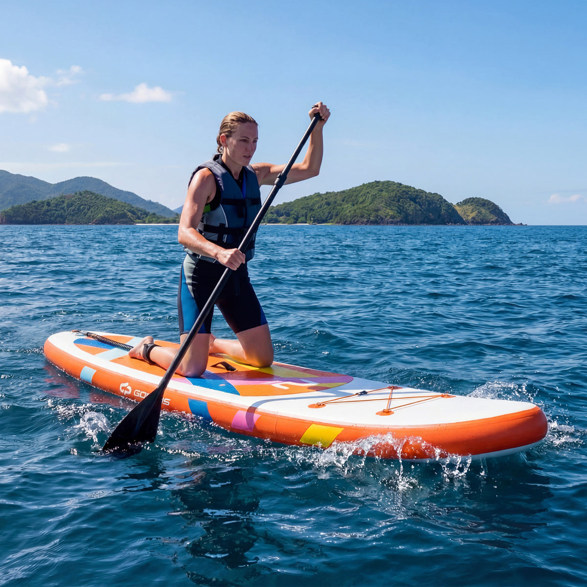 11' Wide Inflatable Stand Up Paddle Board with Backpack for All Skill Levels-Orange-Surfing-DECOROLALA