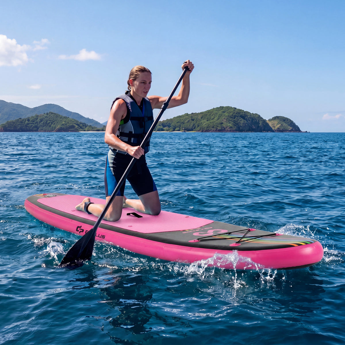 11' Wide Inflatable Stand Up Paddle Board with Backpack for All Skill Levels-Pink-Surfing-DECOROLALA