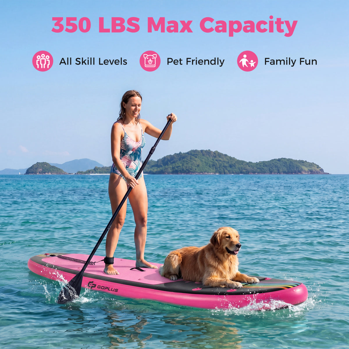 11' Wide Inflatable Stand Up Paddle Board with Backpack for All Skill Levels-Pink-Surfing-DECOROLALA