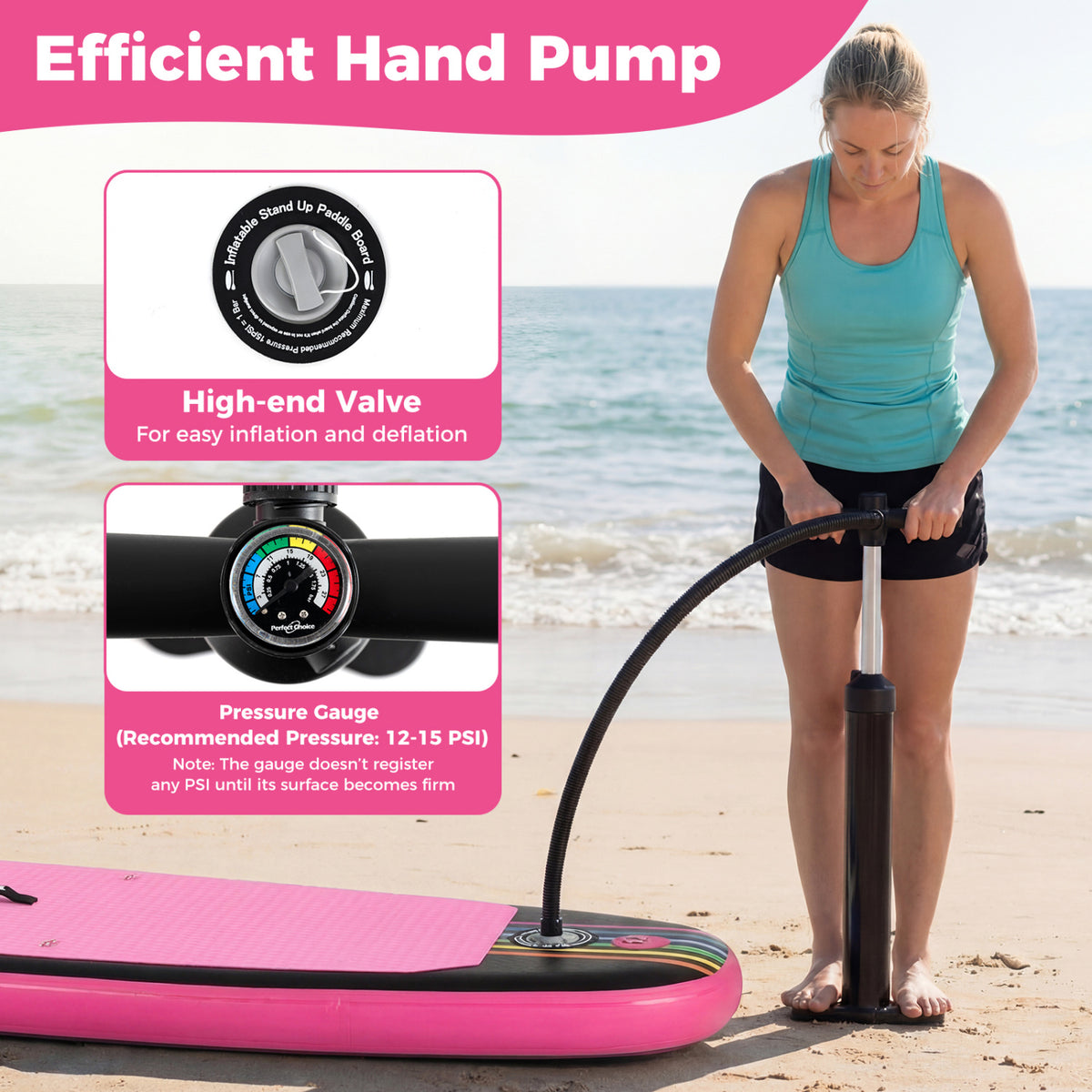 11' Wide Inflatable Stand Up Paddle Board with Backpack for All Skill Levels-Pink-Surfing-DECOROLALA