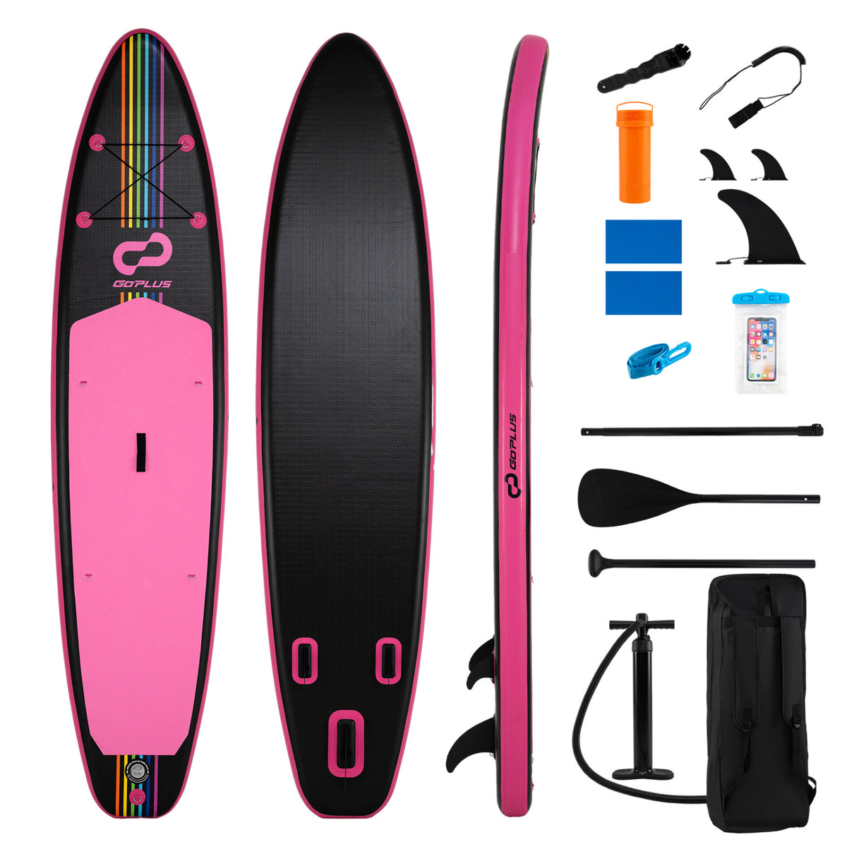 11' Wide Inflatable Stand Up Paddle Board with Backpack for All Skill Levels-Pink-Surfing-DECOROLALA