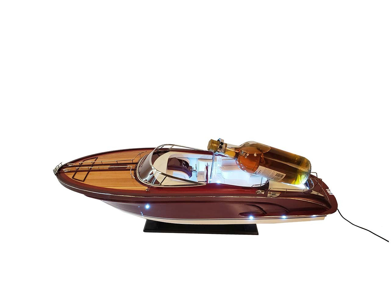 11" Wooden Wood Boat Sculpture and Wine Holder with LED Lights-Sculptures-DECOROLALA