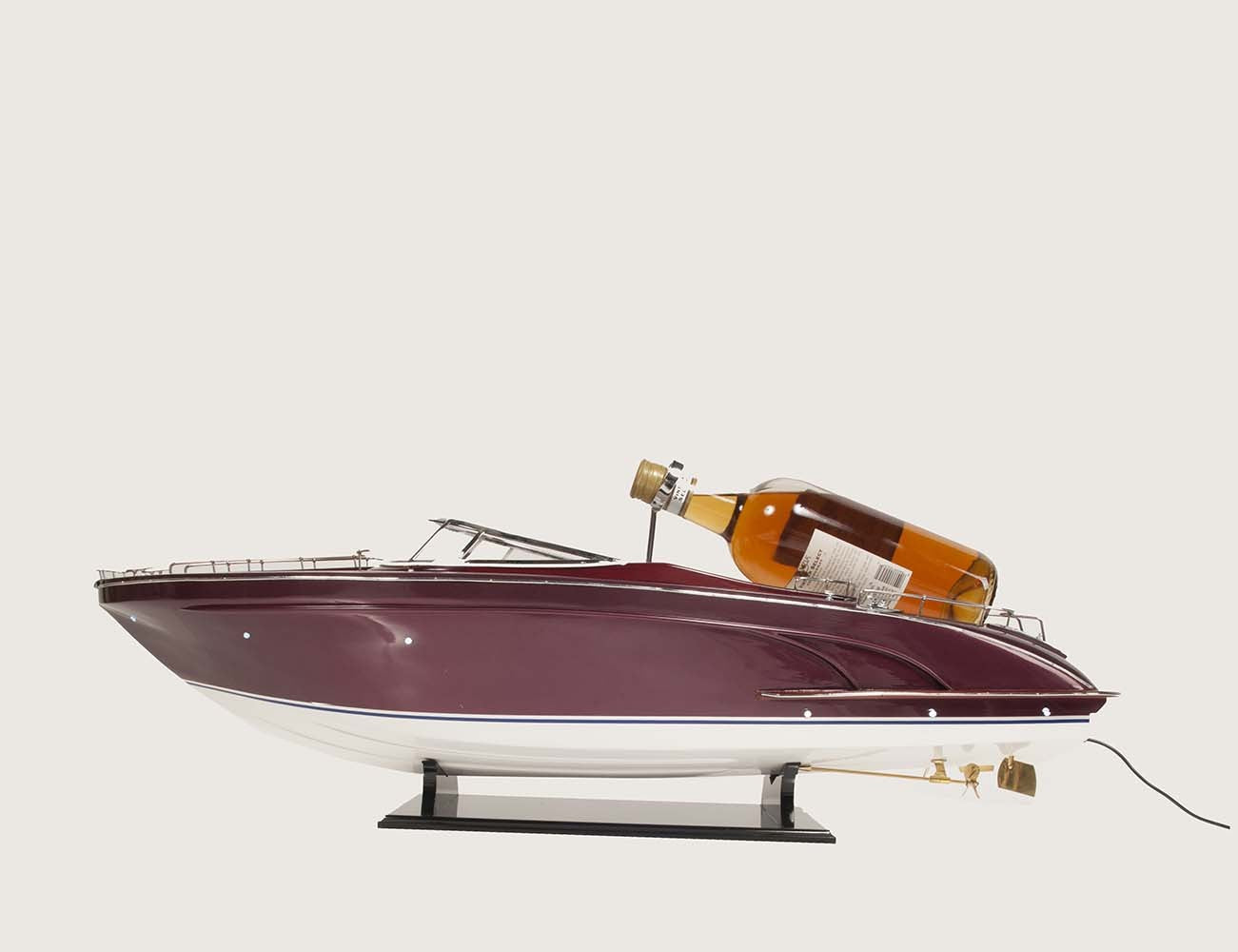 11" Wooden Wood Boat Sculpture and Wine Holder with LED Lights-Sculptures-DECOROLALA