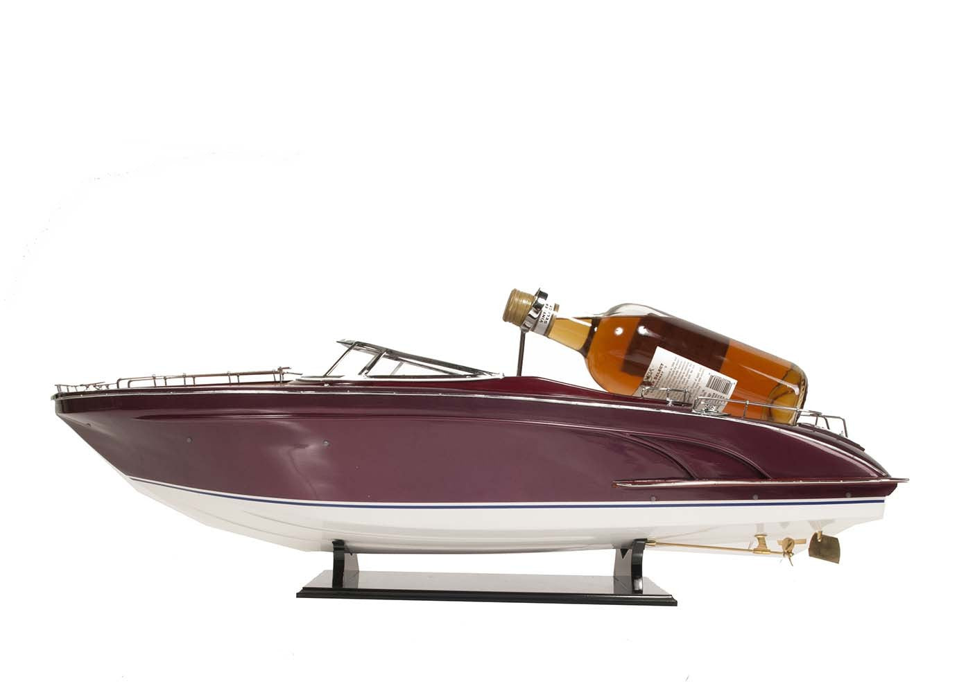 11" Wooden Wood Boat Sculpture and Wine Holder with LED Lights-Sculptures-DECOROLALA