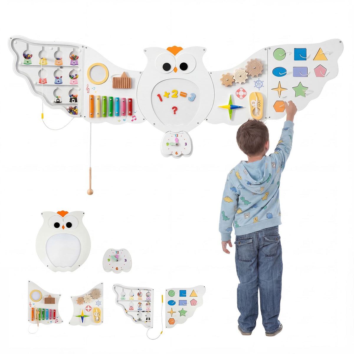 11-in-1 Owl Montessori Busy Board Wall Activity Center - 56"-Educational Toys-DECOROLALA