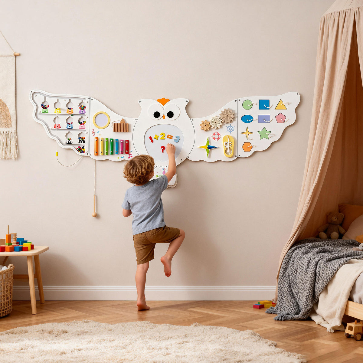 11-in-1 Owl Montessori Busy Board Wall Activity Center - 56"-Educational Toys-DECOROLALA