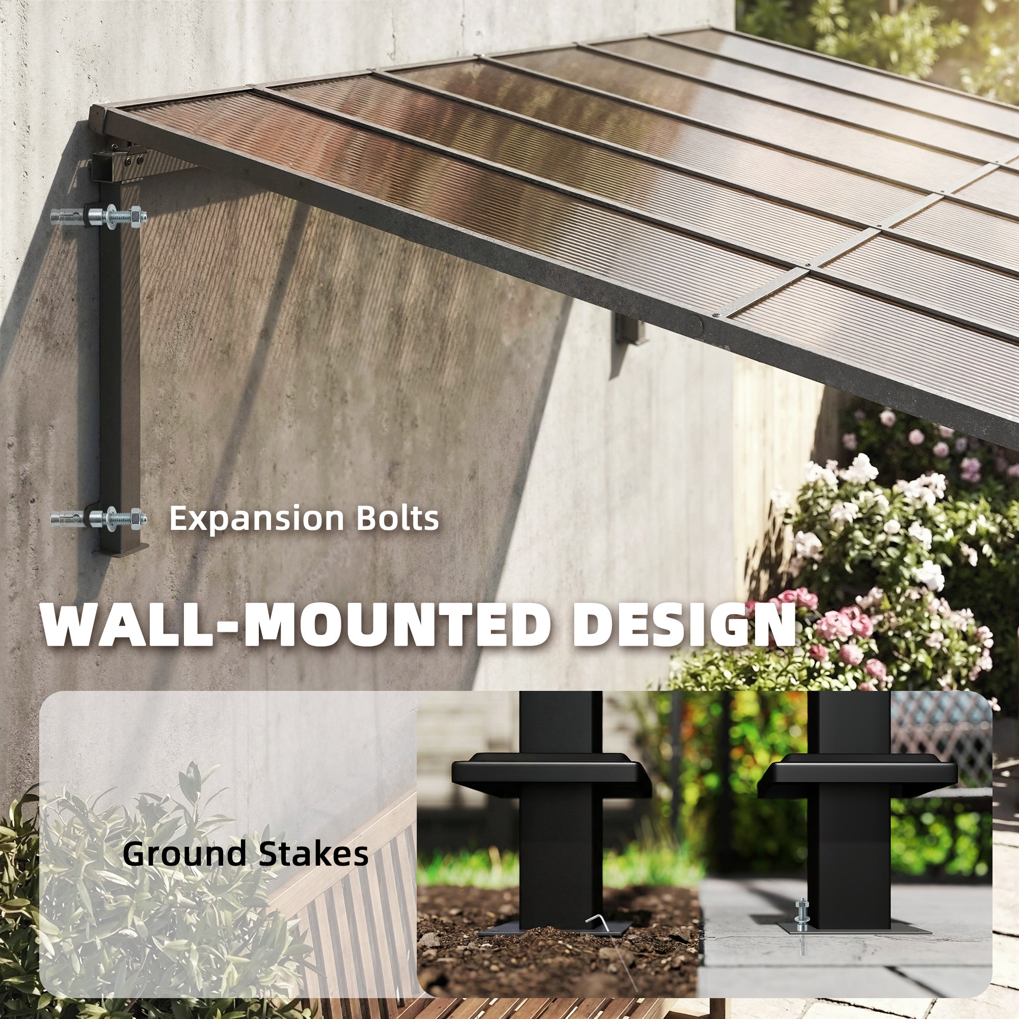 11' x 10' Wall-Mounted Gazebo Pergola - Brown Metal Frame-DECOROLALA