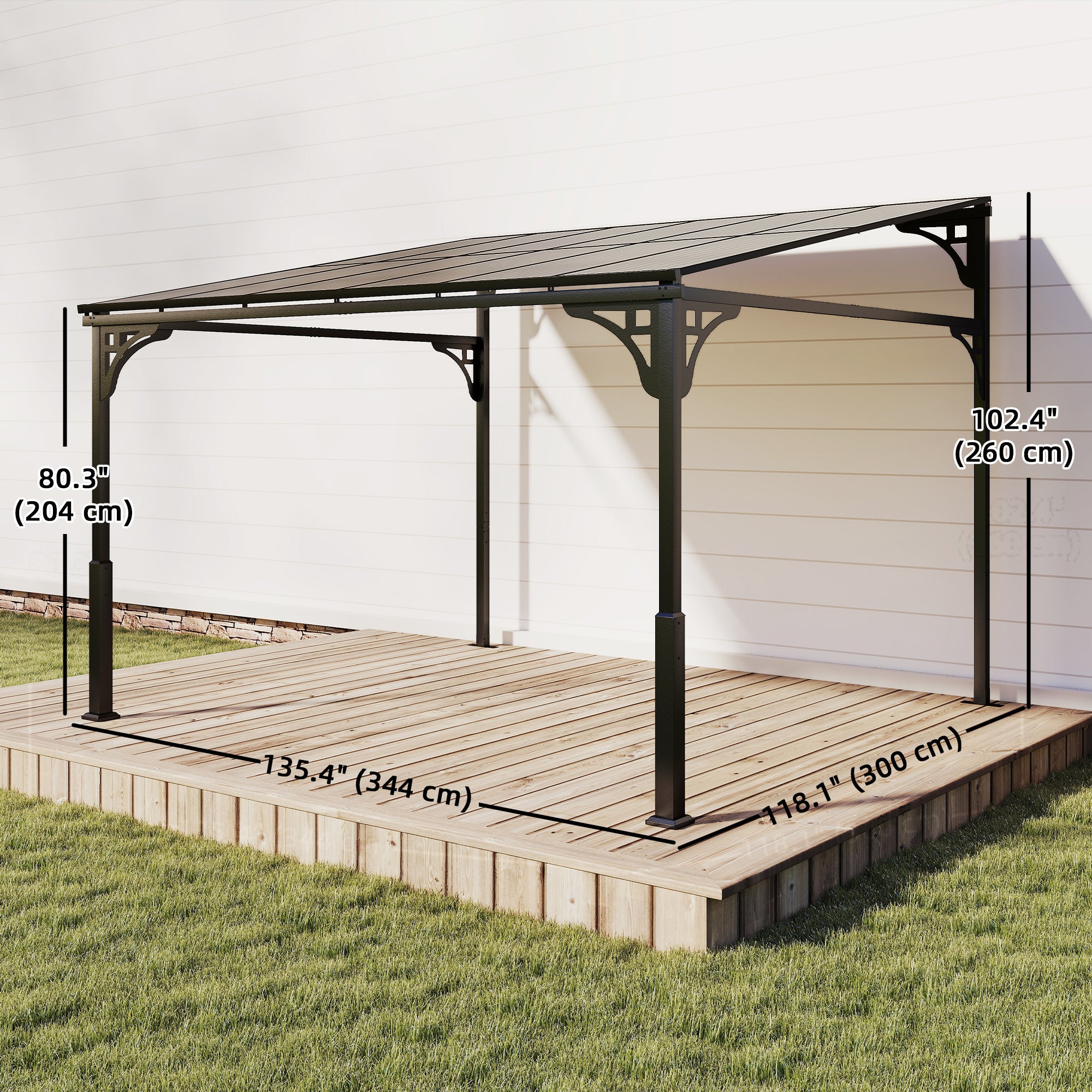 11' x 10' Wall Mounted Pergola - Brown Hardtop Gazebo-DECOROLALA