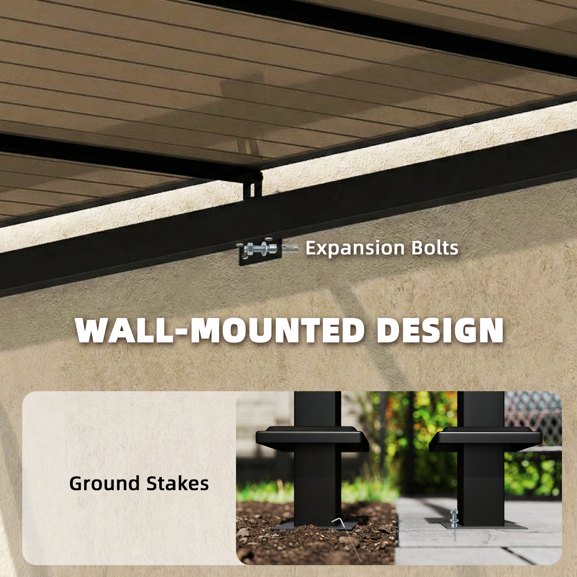 11' x 10' Wall Mounted Pergola - Brown Hardtop Gazebo-DECOROLALA