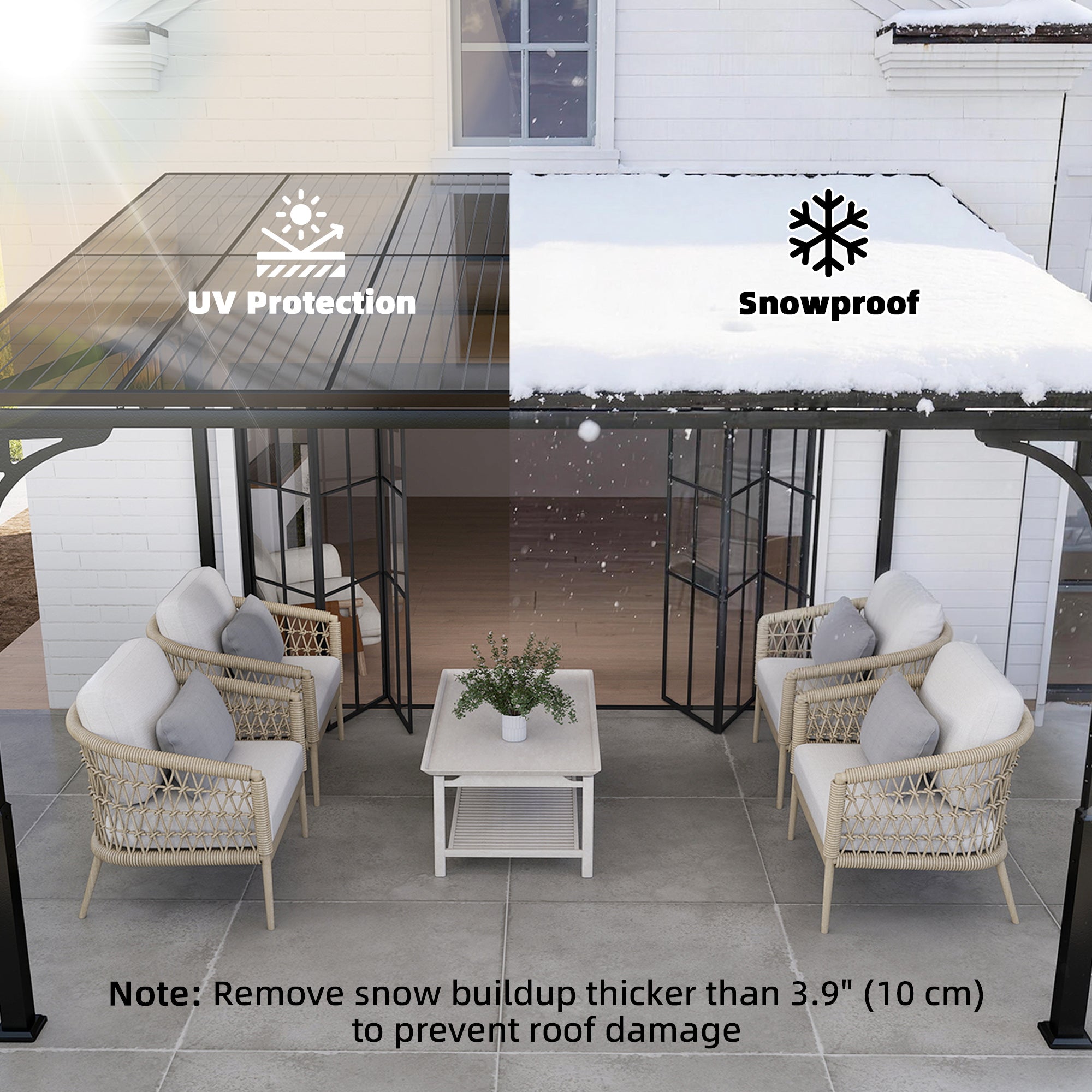 11' x 10' Wall Mounted Pergola - Brown Hardtop Gazebo-DECOROLALA