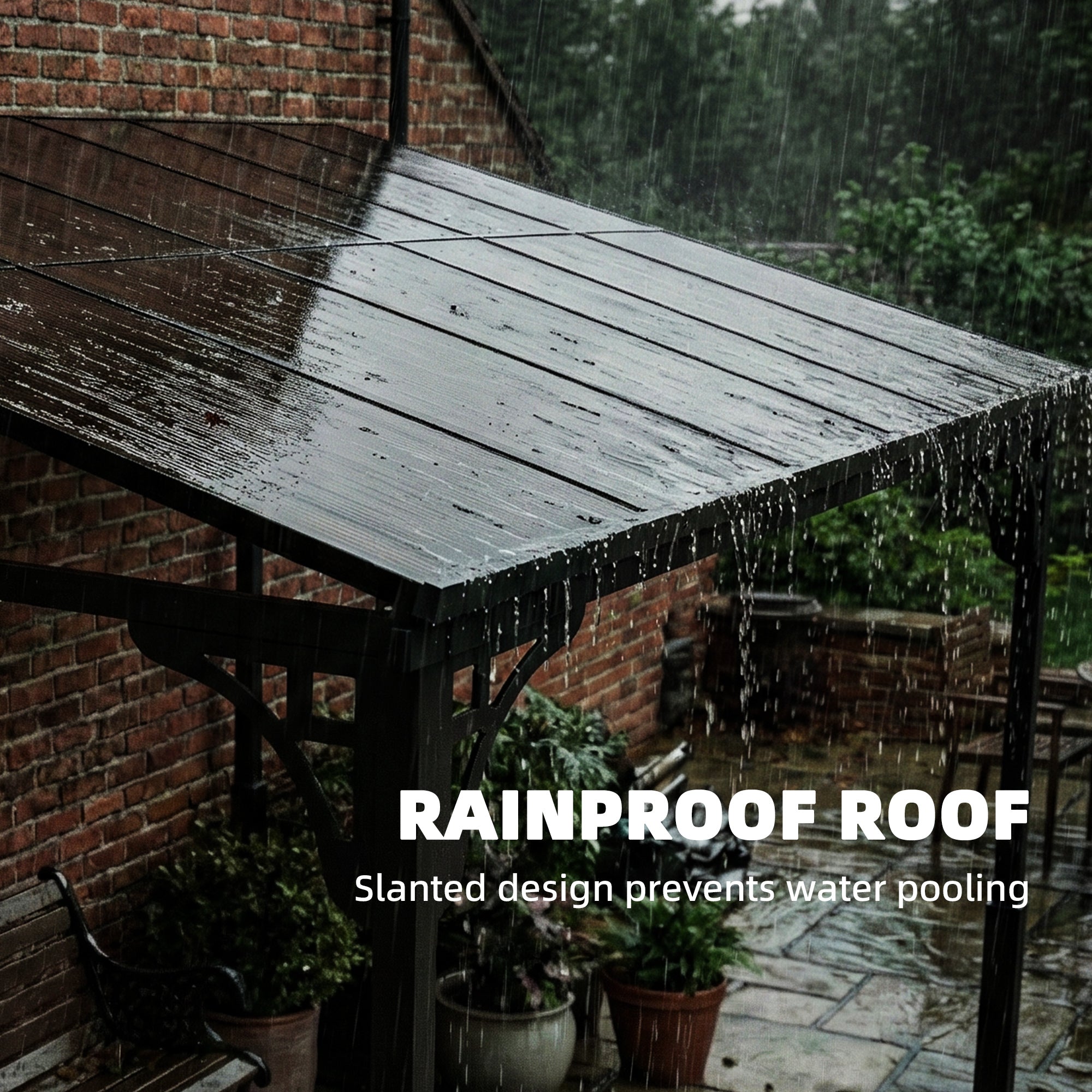 11' x 10' Wall Mounted Pergola - Brown Hardtop Gazebo-DECOROLALA