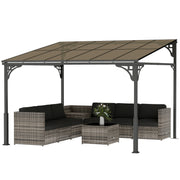 11' x 10' Wall Mounted Pergola - Brown Hardtop Gazebo-DECOROLALA
