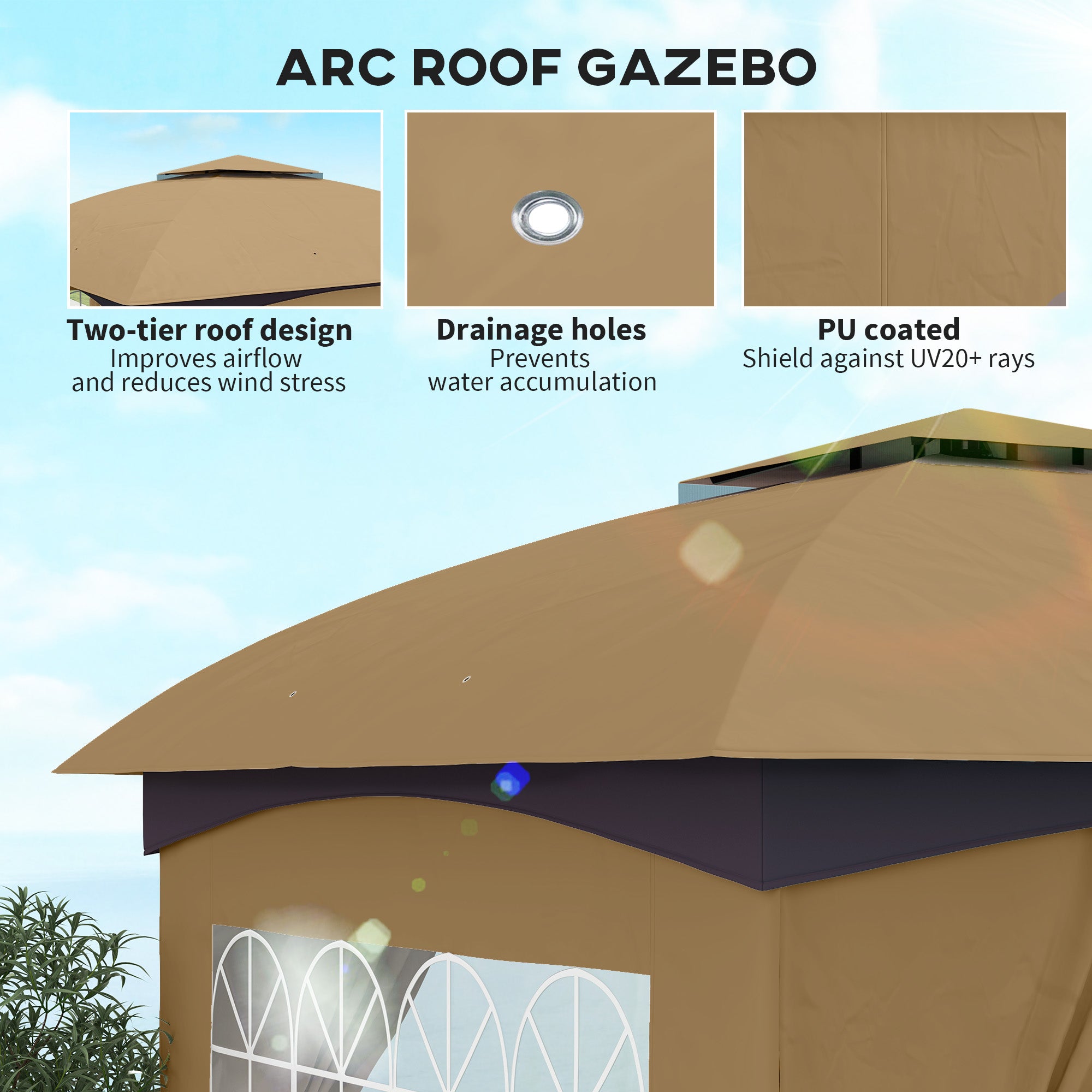11' x 11' Double Roof Patio Gazebo with Curtains - Beige-DECOROLALA