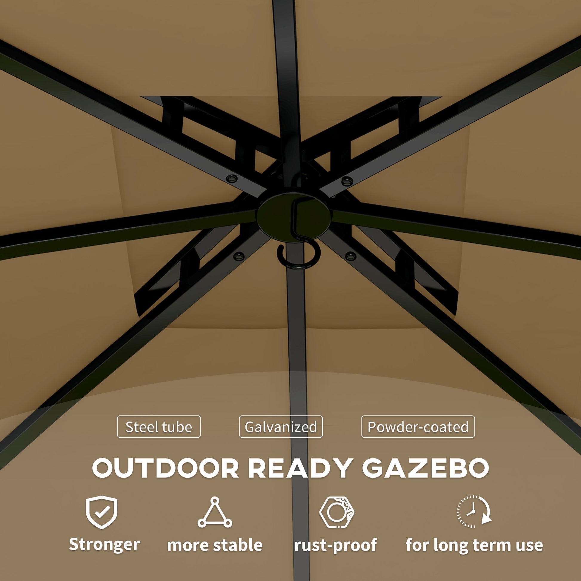 11' x 11' Double Roof Patio Gazebo with Curtains - Beige-DECOROLALA