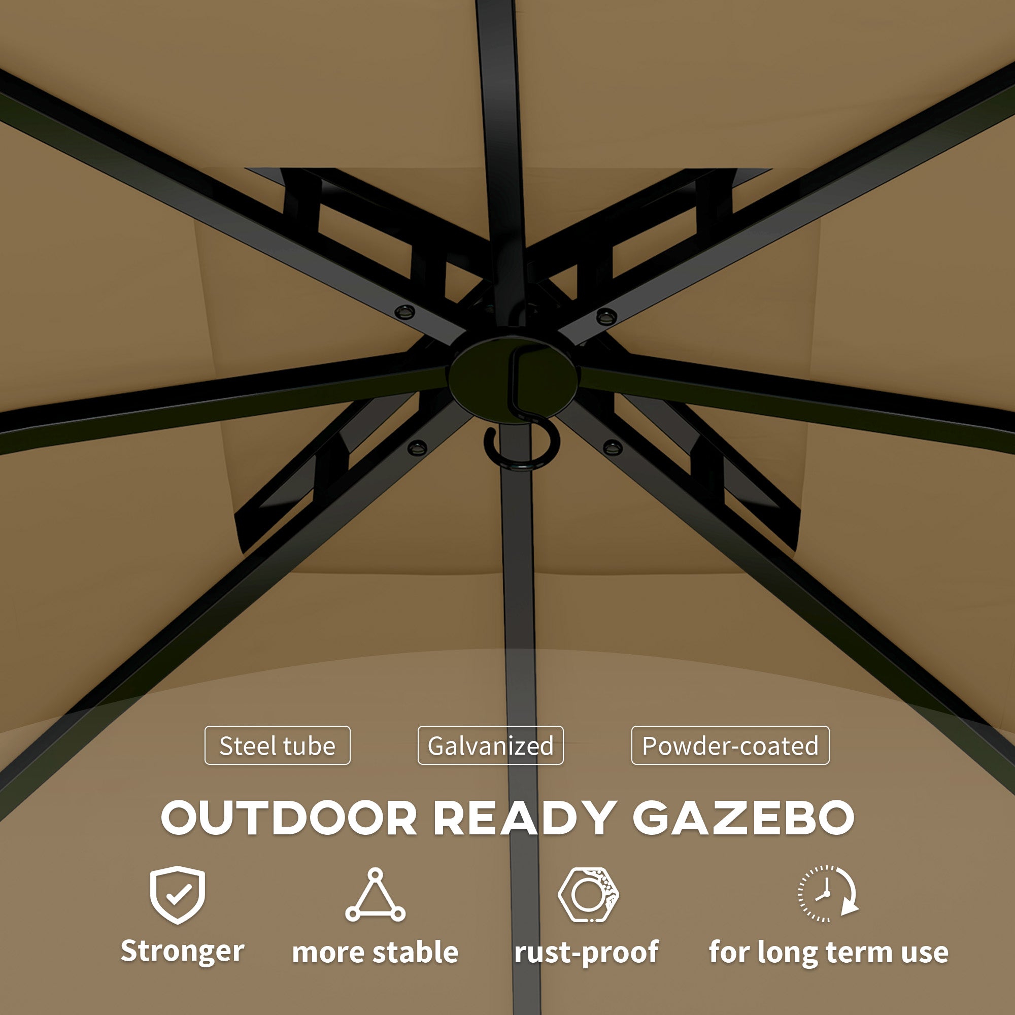 11' x 11' Double Roof Patio Gazebo with Curtains - Beige-DECOROLALA