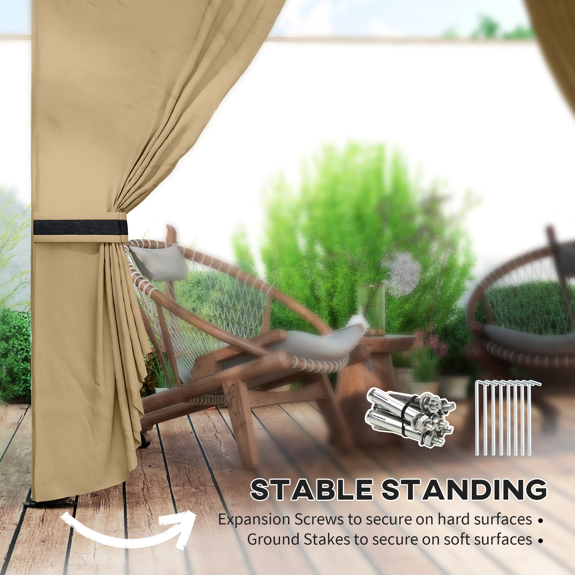 11' x 11' Double Roof Patio Gazebo with Curtains - Beige-DECOROLALA