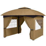 11' x 11' Double Roof Patio Gazebo with Curtains - Beige-DECOROLALA
