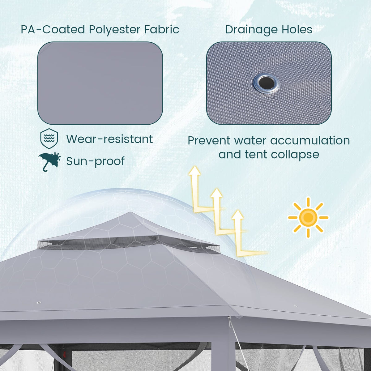 11 x 11 Feet 2-Tier Pop-Up Gazebo Tent Portable Canopy Shelter Carry Bag Mesh-Gray-Gazebos-DECOROLALA