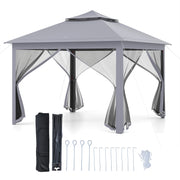 11 x 11 Feet 2-Tier Pop-Up Gazebo Tent Portable Canopy Shelter Carry Bag Mesh-Gray-Gazebos-DECOROLALA