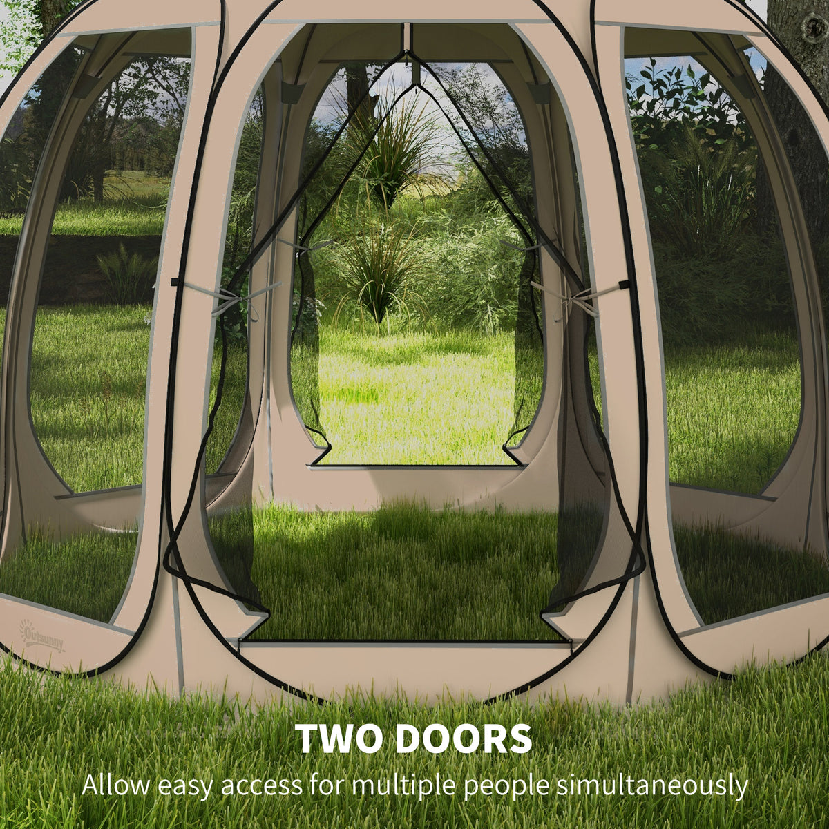 11' x 11.5' Pop Up Screen Tent Gazebo - Beige-Camping Tents-DECOROLALA