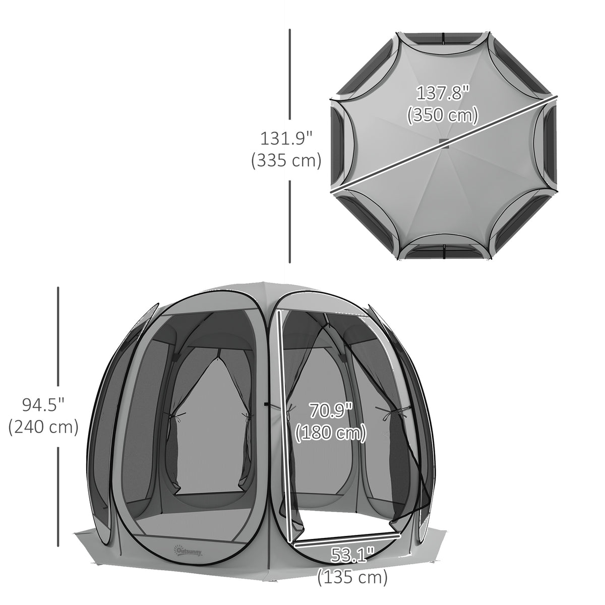 11' x 11.5' Pop Up Screen Tent Gazebo - Grey-Camping Tents-DECOROLALA