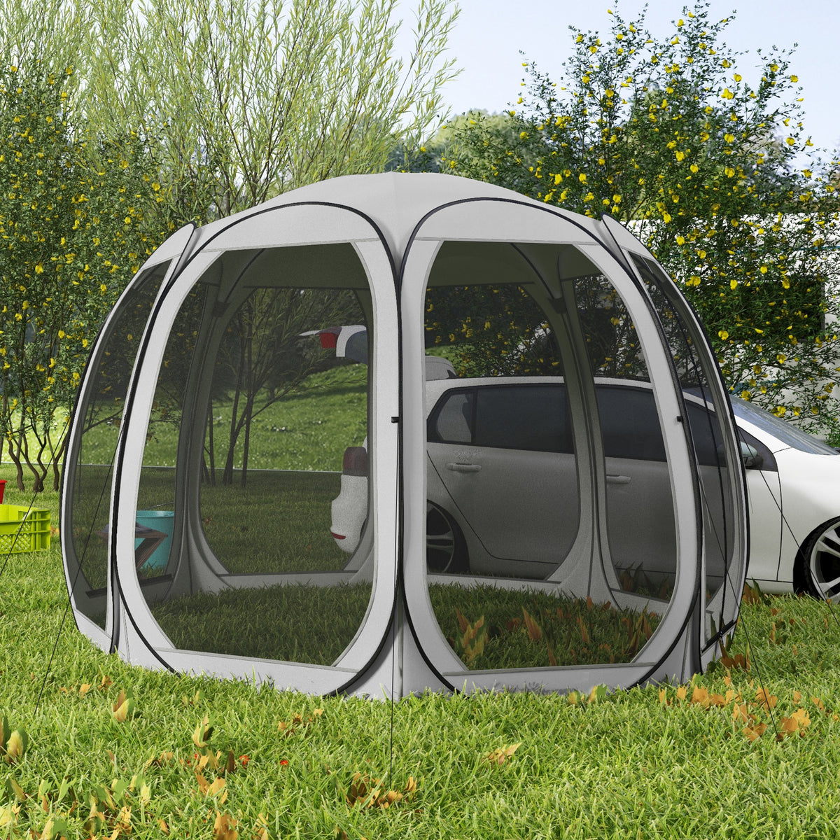11' x 11.5' Pop Up Screen Tent Gazebo - Grey-Camping Tents-DECOROLALA