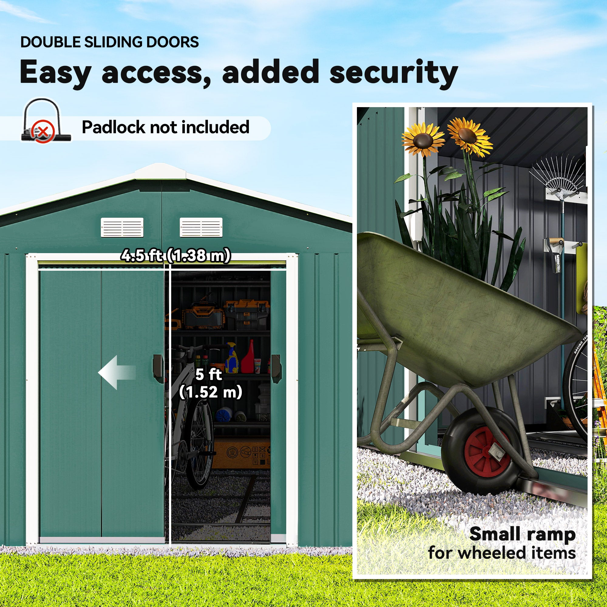11' x 13' Metal Garden Storage Shed - Green Galvanized Steel-Patio & Garden > Lawn & Garden > Sheds-DECOROLALA