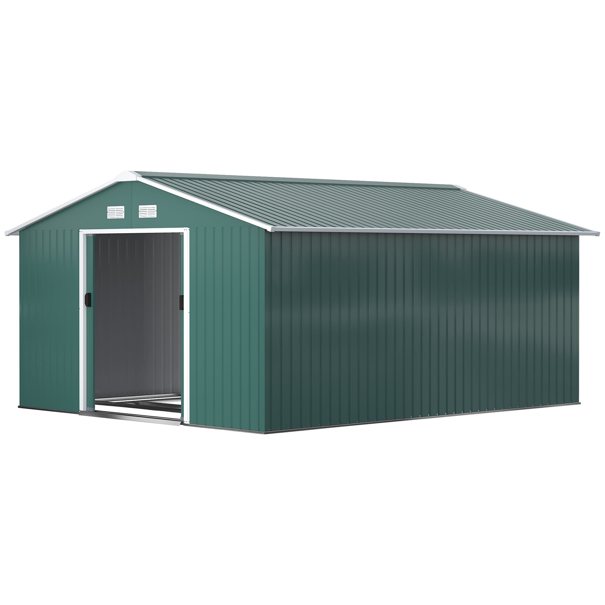 11' x 13' Metal Garden Storage Shed - Green Galvanized Steel-Patio & Garden > Lawn & Garden > Sheds-DECOROLALA