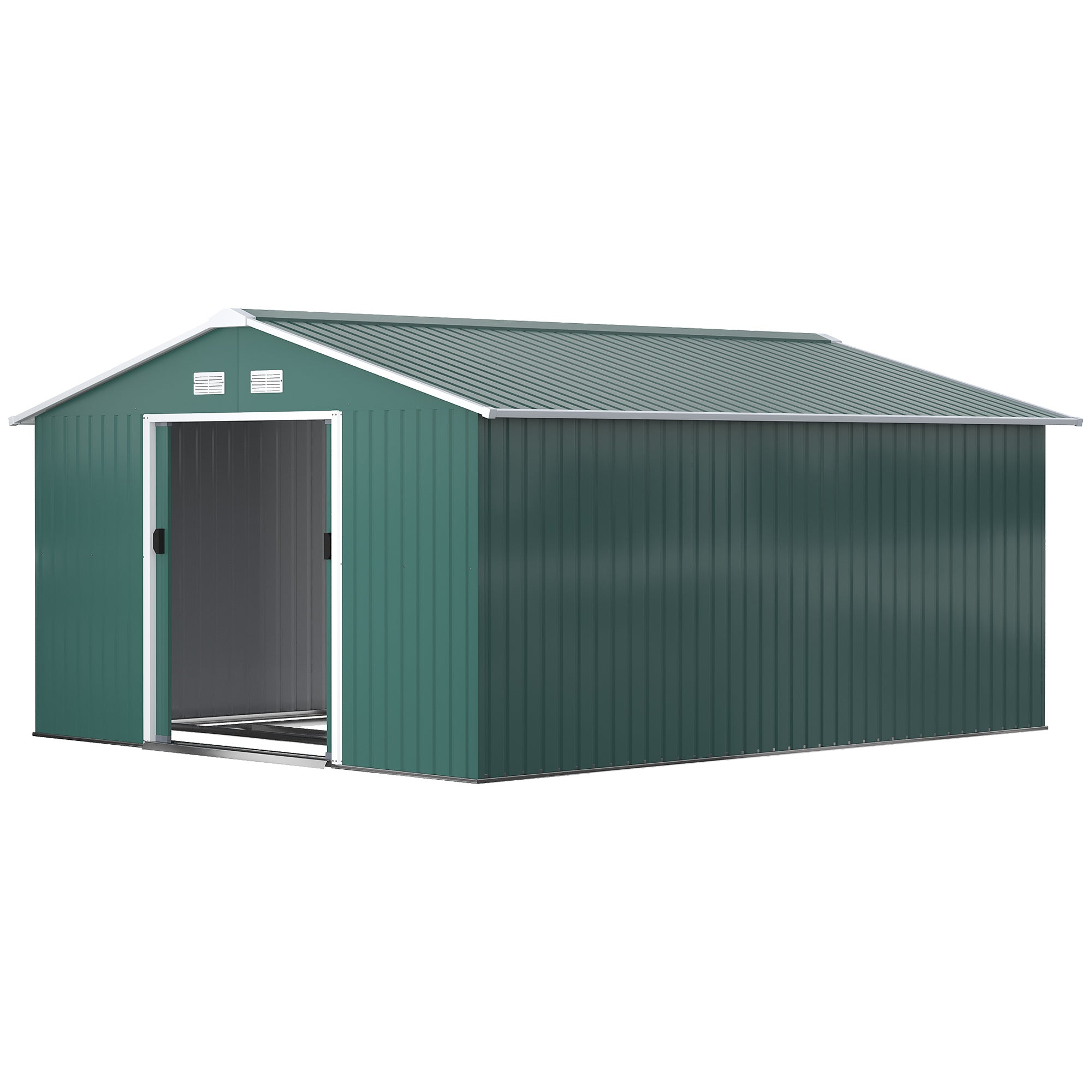 11' x 13' Metal Garden Storage Shed - Green Galvanized Steel-Patio & Garden > Lawn & Garden > Sheds-DECOROLALA