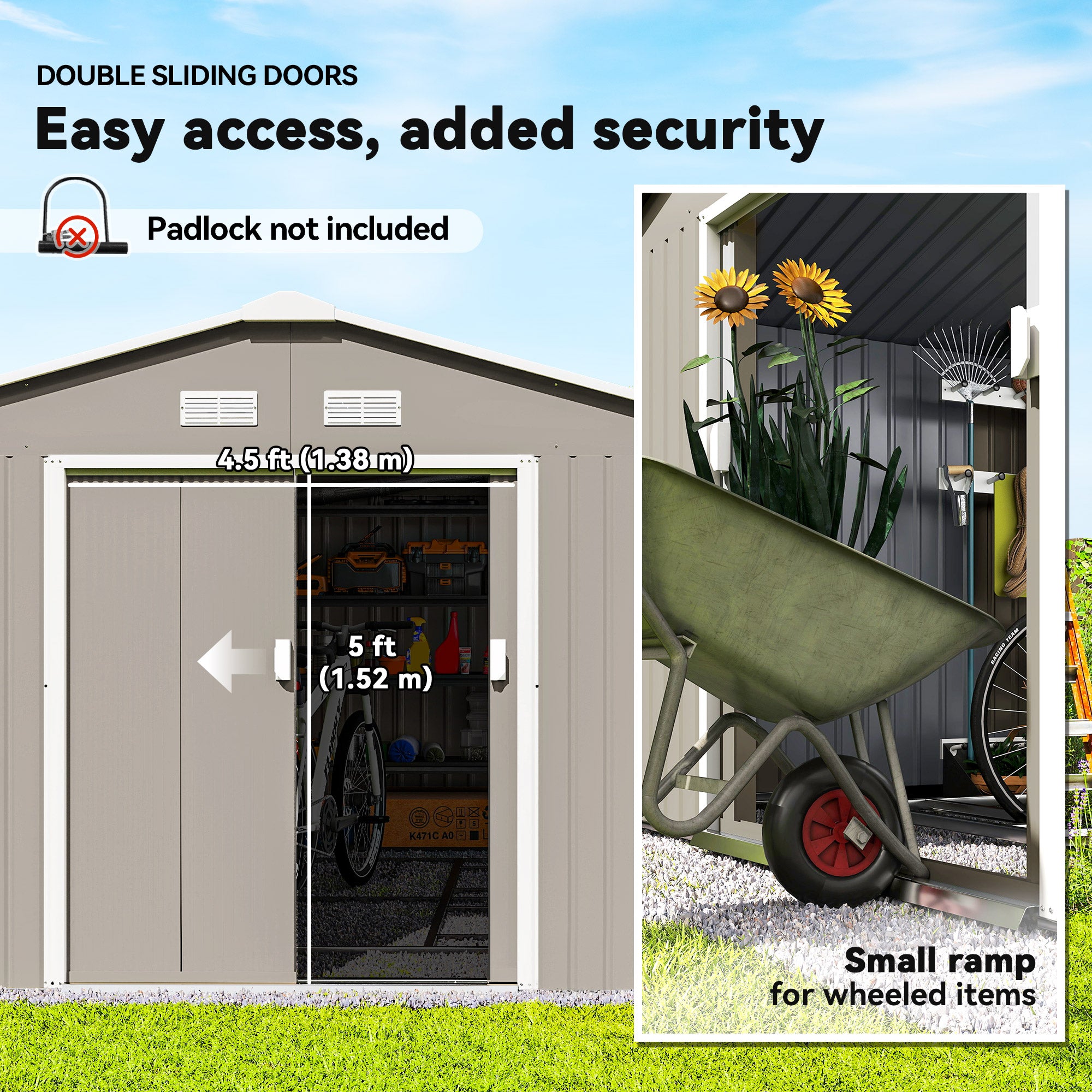 11' x 13' Metal Garden Storage Shed - Light Grey-Patio & Garden > Lawn & Garden > Sheds-DECOROLALA