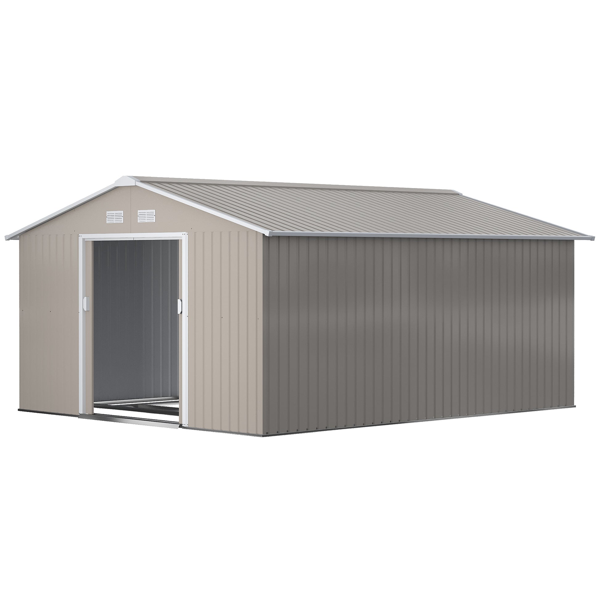 11' x 13' Metal Garden Storage Shed - Light Grey-Patio & Garden > Lawn & Garden > Sheds-DECOROLALA